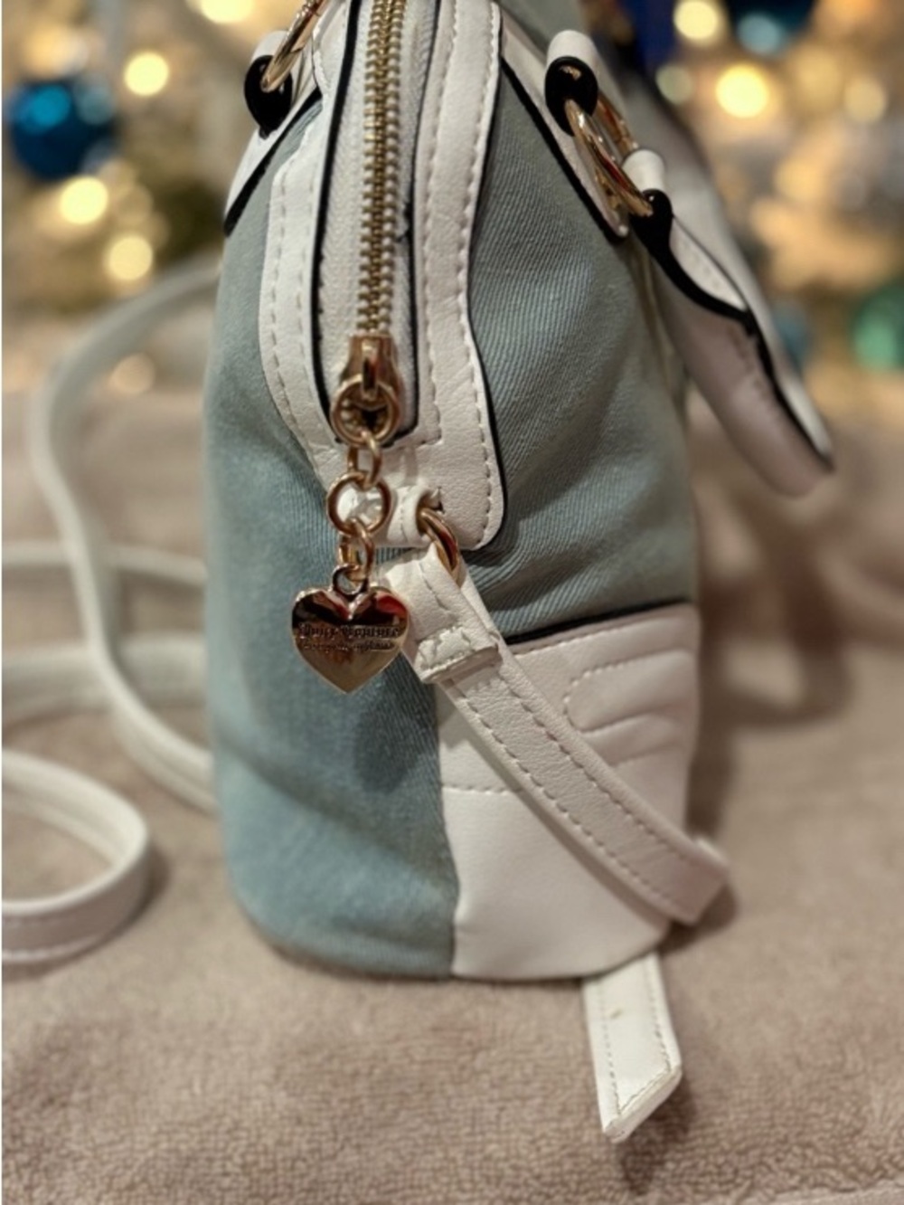 Juicy Couture light blue denim and white Dome Satchel with Heart Charm - Picture 3 of 11
